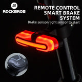 ROCKBROS Bicycle Smart Rear Light Type-C Charging IPX6 Brake Sensor Auto Stop Cycling Taillight Warning Light Brake Sensor Light Rockbros 